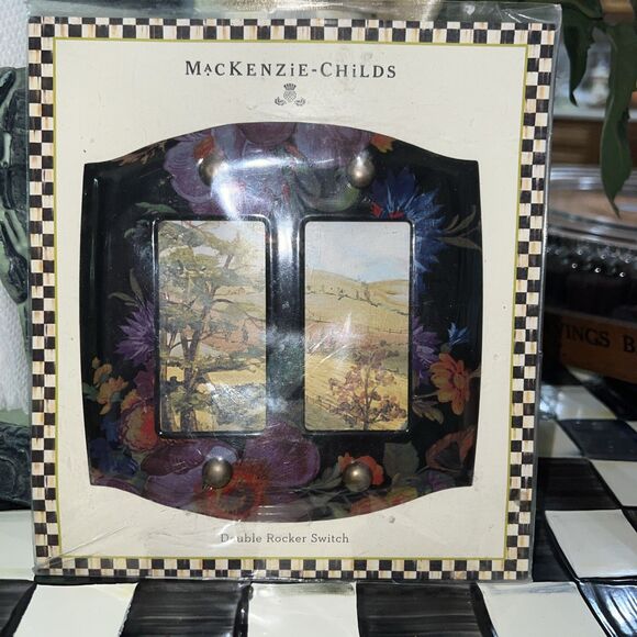 NEW SEALED  MacKenzie-Childs Flower Market Black Double Rocker Switch Plate - Picture 1 of 3